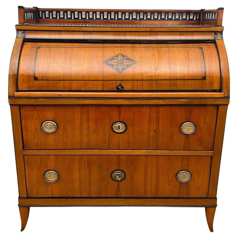 Biedermeier Roll-Top Desk in Cherry Veneer and Brass, 1820