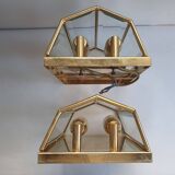 Pair of wall sconces in gold-plated brass with bevelled glass, Italian.