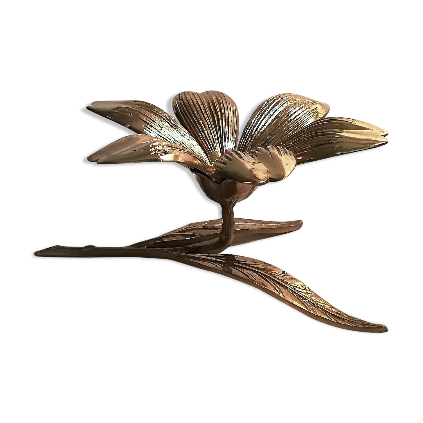 70s brass flower ashtray