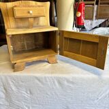 Raw wood bedside table