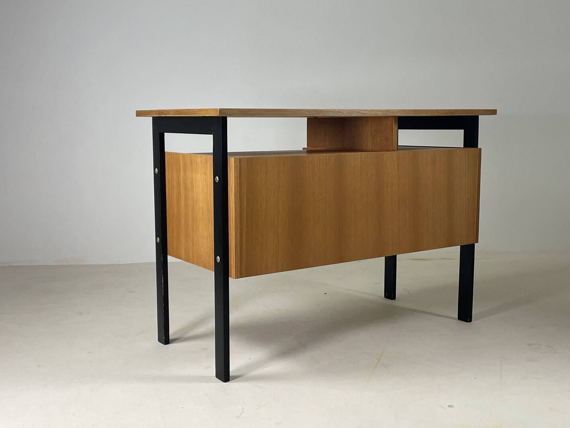 Vintage oak and black wood desk from the 60s