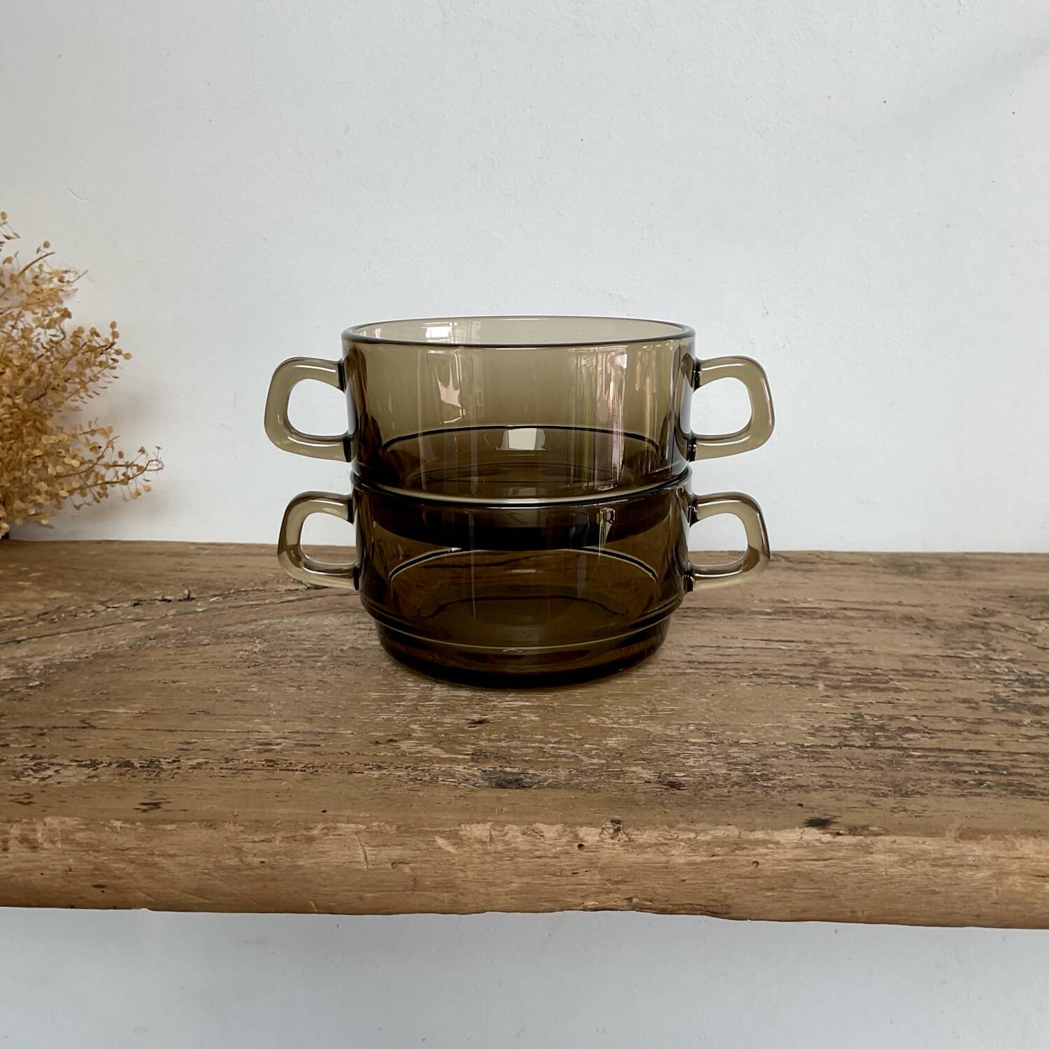 2 bols verre fumé vintage