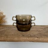 2 vintage smoked glass bowls