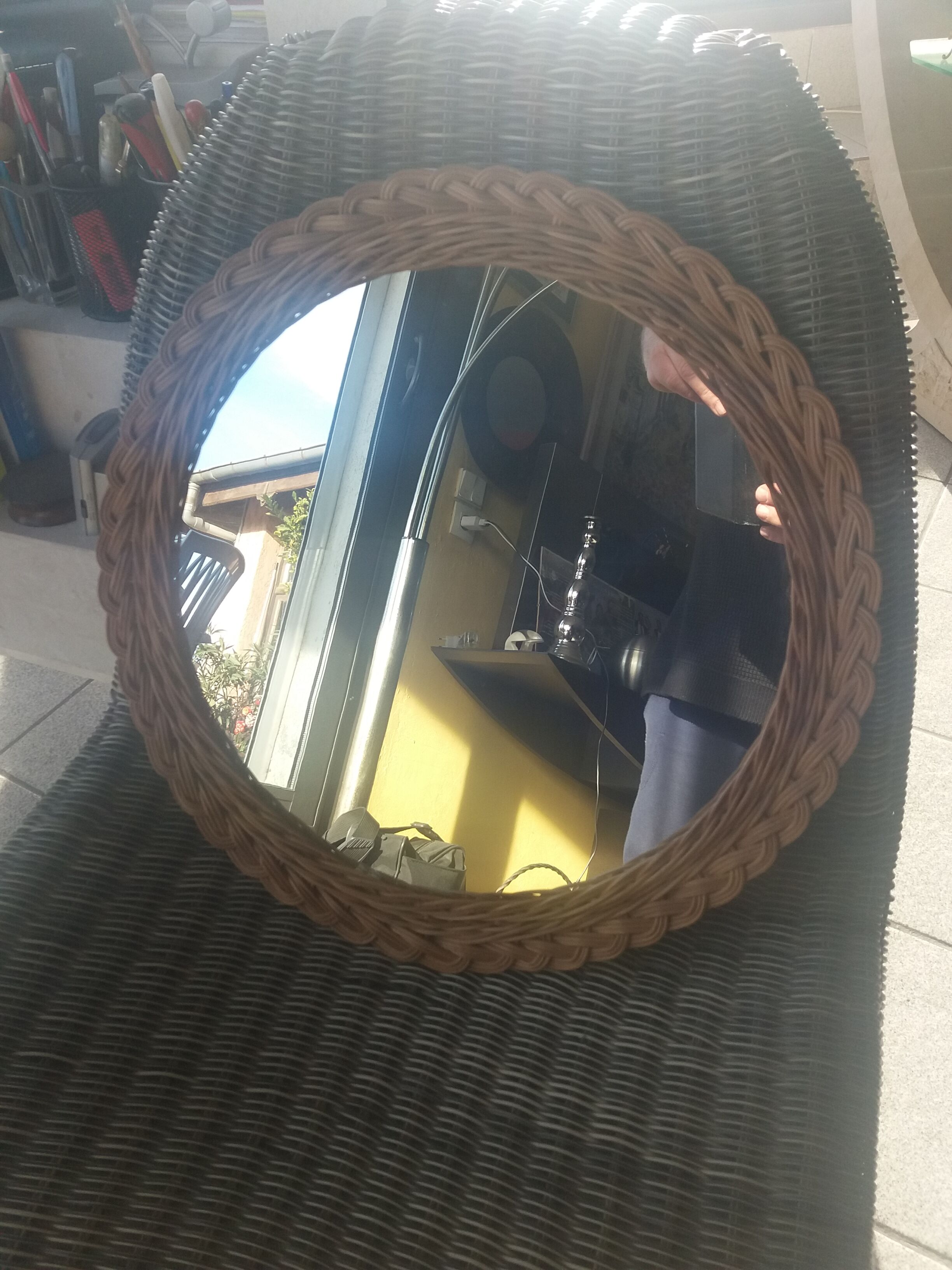 Round wicker mirror, 1960, 42cm