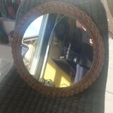 1960's Wicker round mirror, 42cm