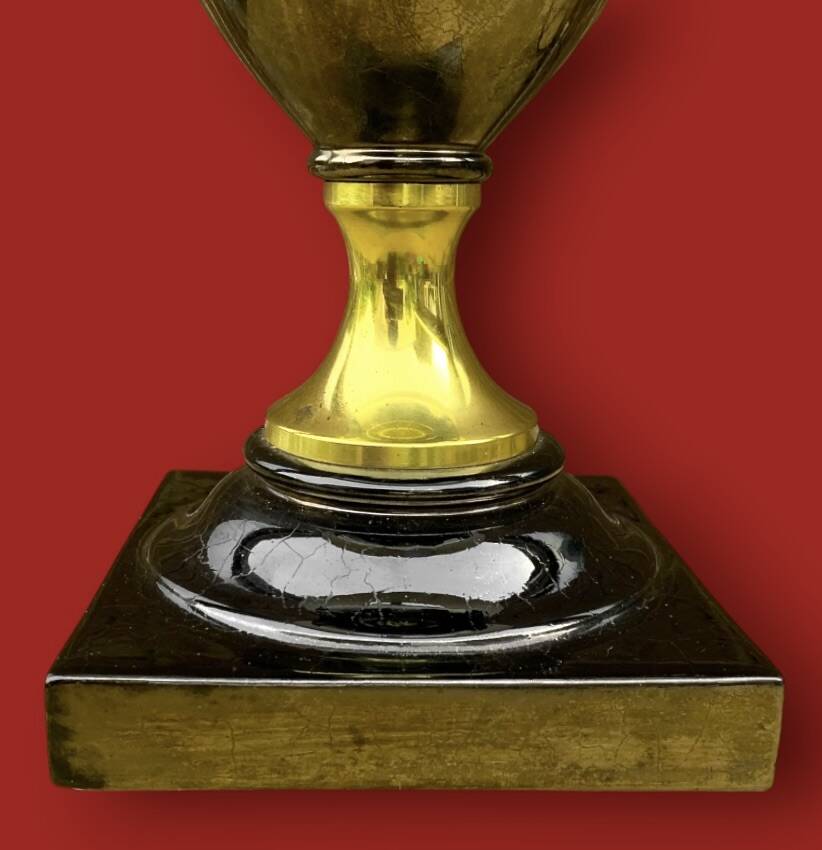 Vintage table lamp in glazed ceramic and gold-tone metal