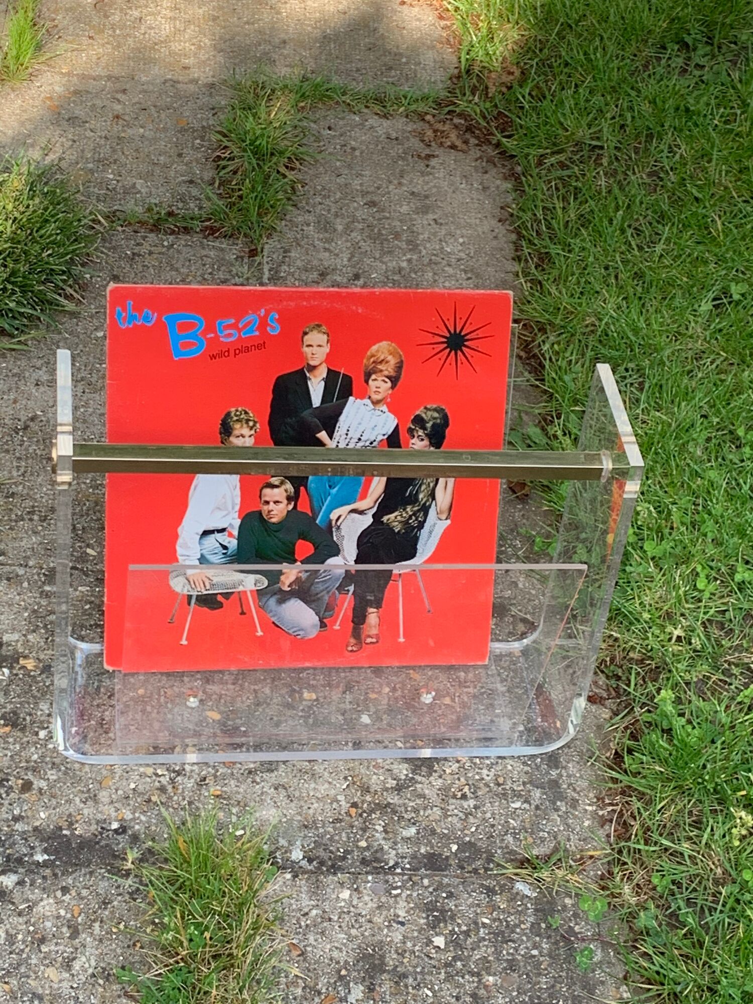 Transparent Plexiglas magazine holder and 1970 vintage brass handle