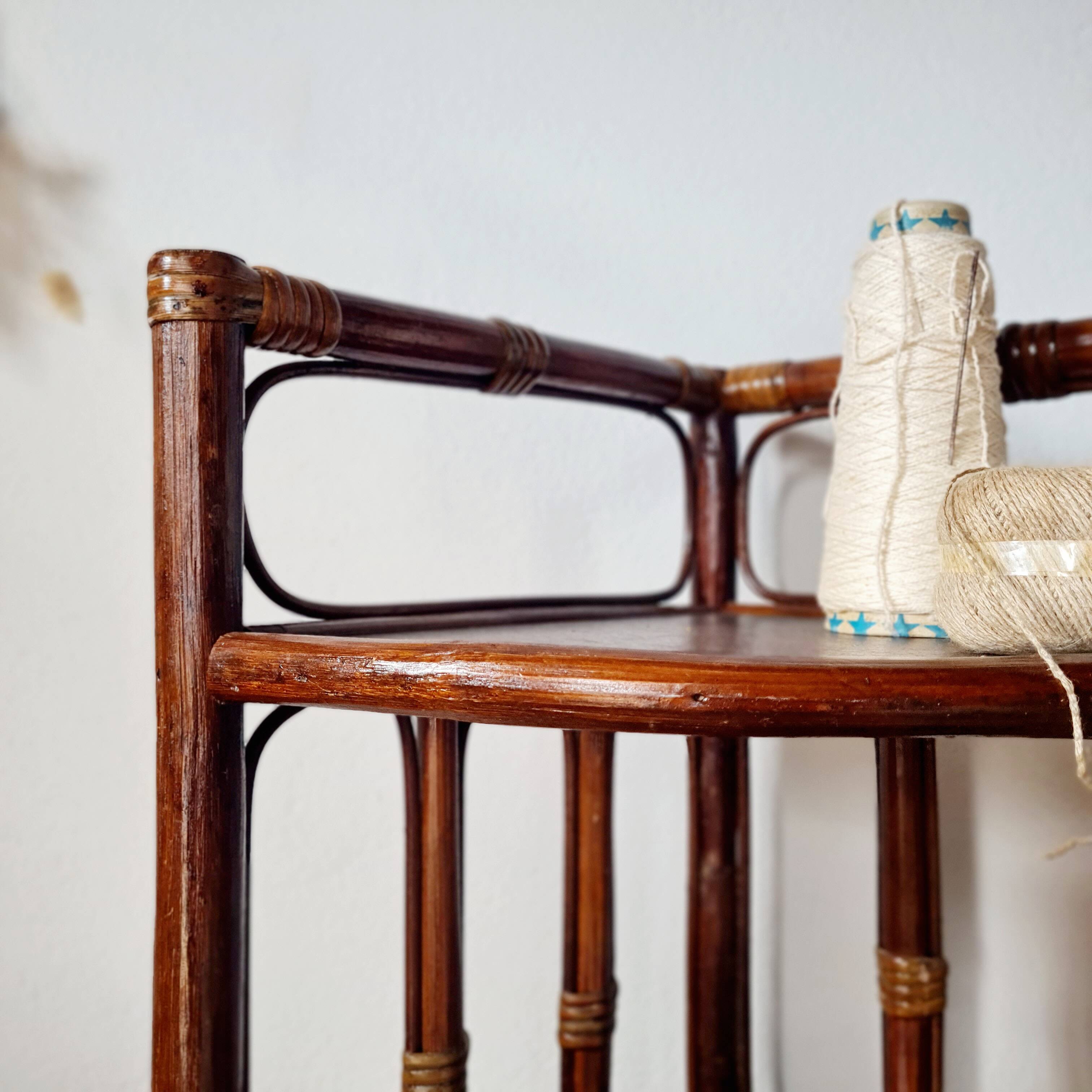 Vintage rattan corner shelf - antique bookcase