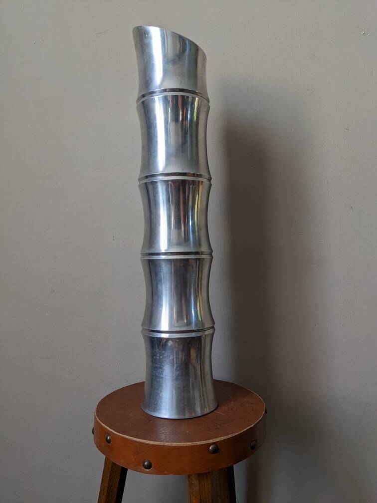 Vintage bamboo vase from the 80s, cast aluminum, contemporary design