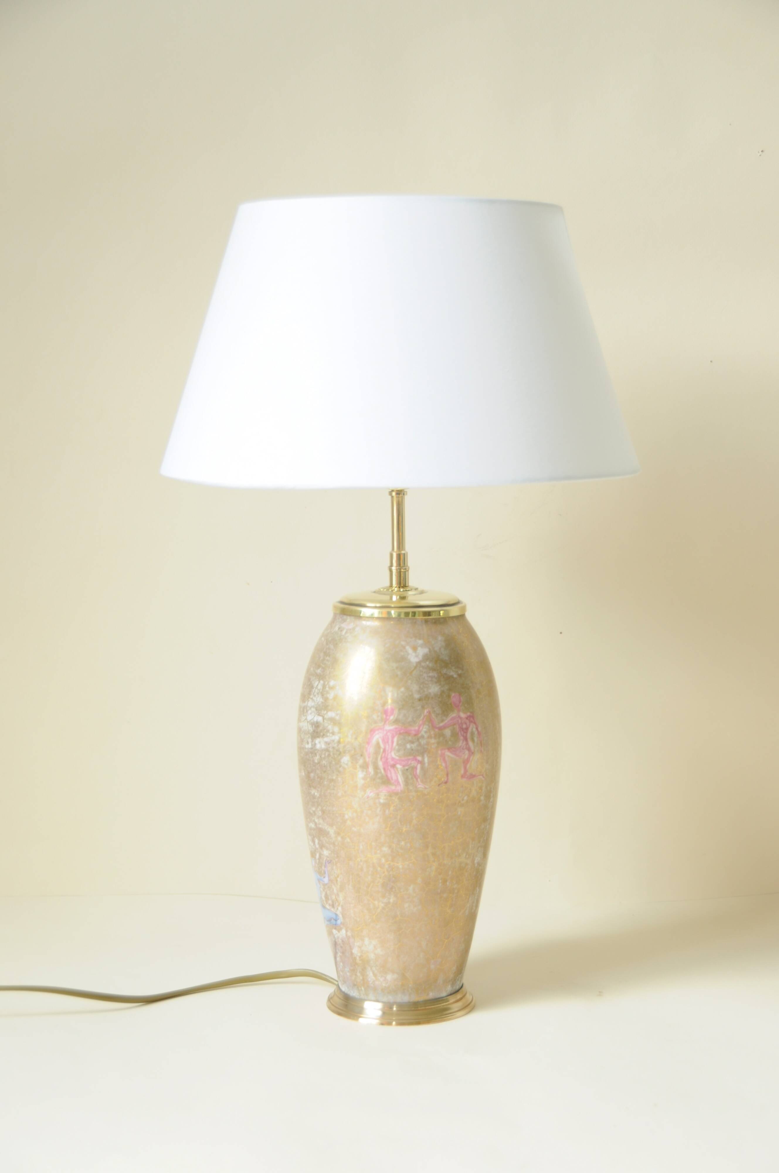 Antique Limoges porcelain table lamp, gold color, astrological sign decor