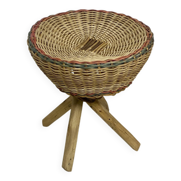 Tabouret en rotin – Vintage années 70