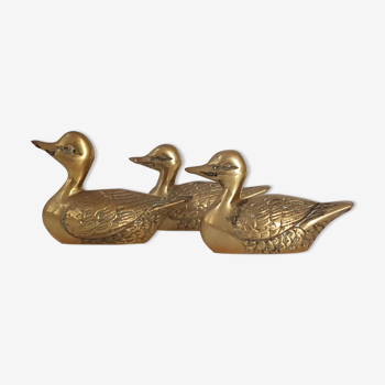 3 vintage brass ducks