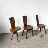 Set of three alpine chairs in solid pine, France, 1950s.