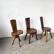 Trio de chaises d'alpage en pin massif, France, années 1950