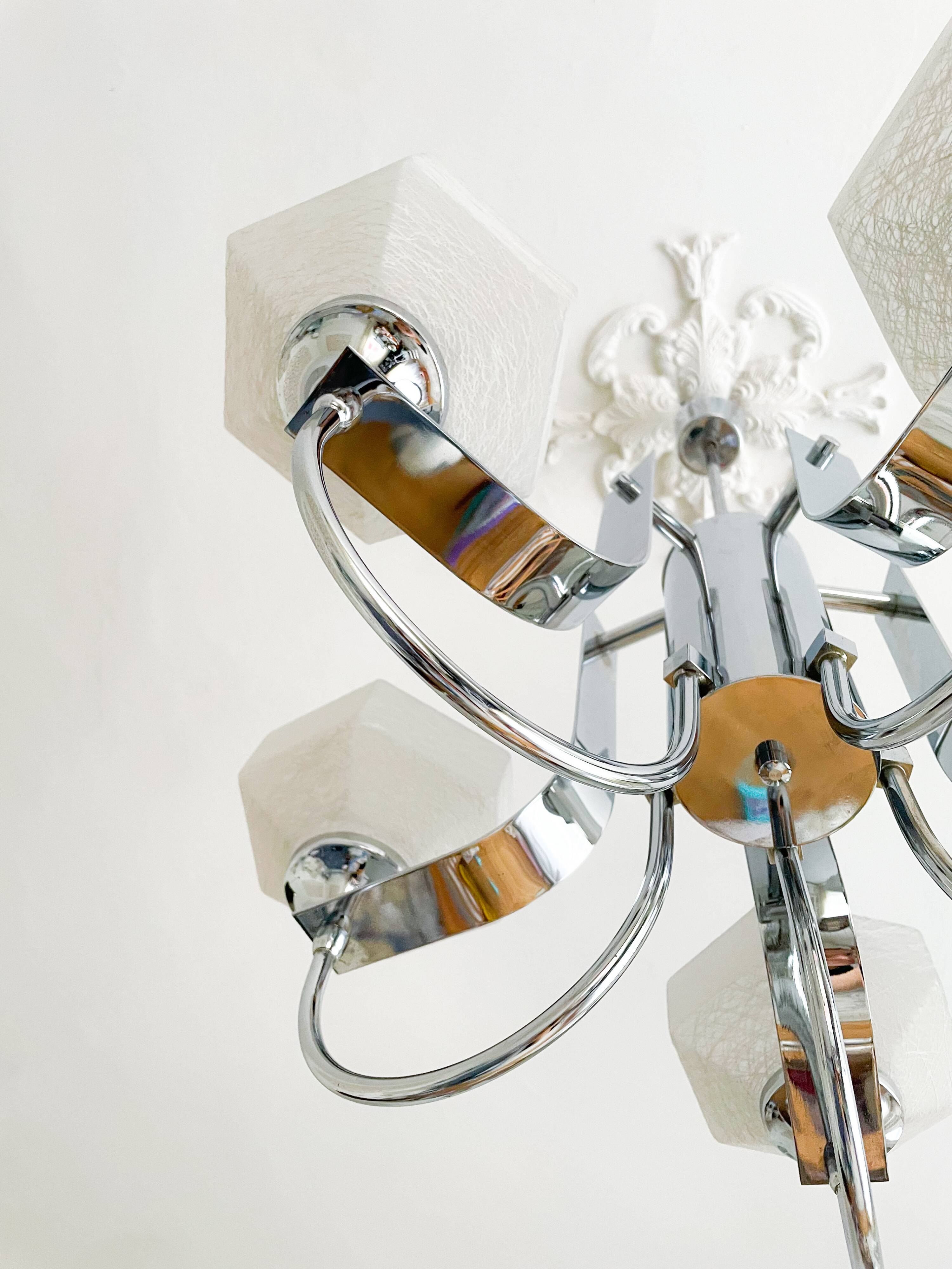 Lustre Gaetano Sciolari à 5 bras en métal chromé, Italie 1970