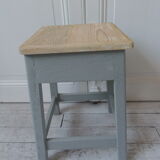 Vintage shoeshine stool base green of gray, wooden seat