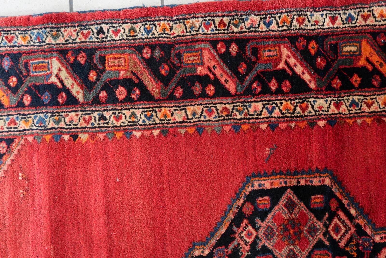 Tapis persan Hamadan vintage fait main, 136 cm x 210 cm, années 1960