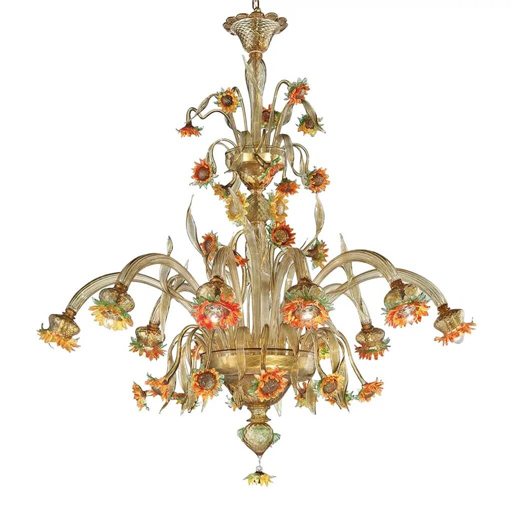 Artistic Venetian “Sunflowers” Murano Glass Chandelier