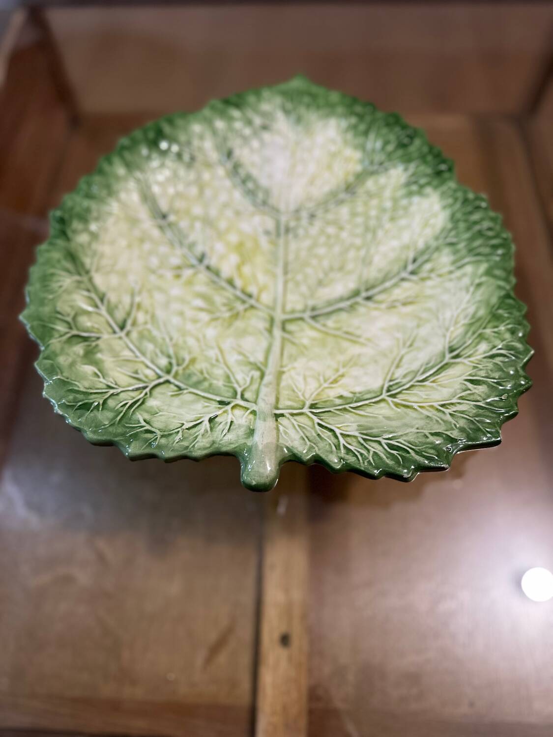 Vintage Signed GV Ceramic Barbotine Cabbage Leaf
