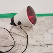 Space Age desk lamp, white metal, chrome-plated steel, red glass, Germany,