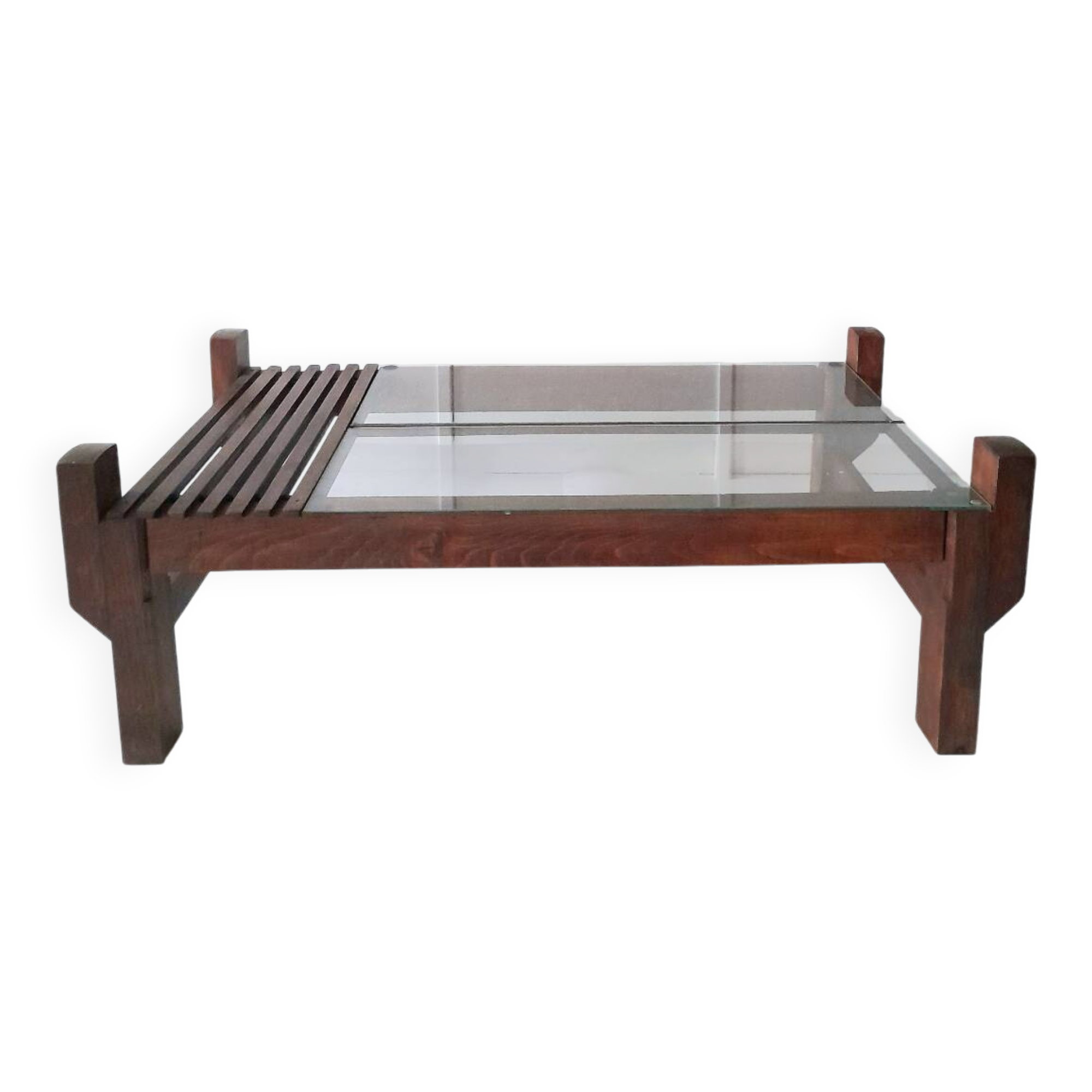 Table basse teck et verre années 60