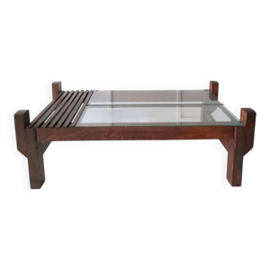 Table basse teck et verre