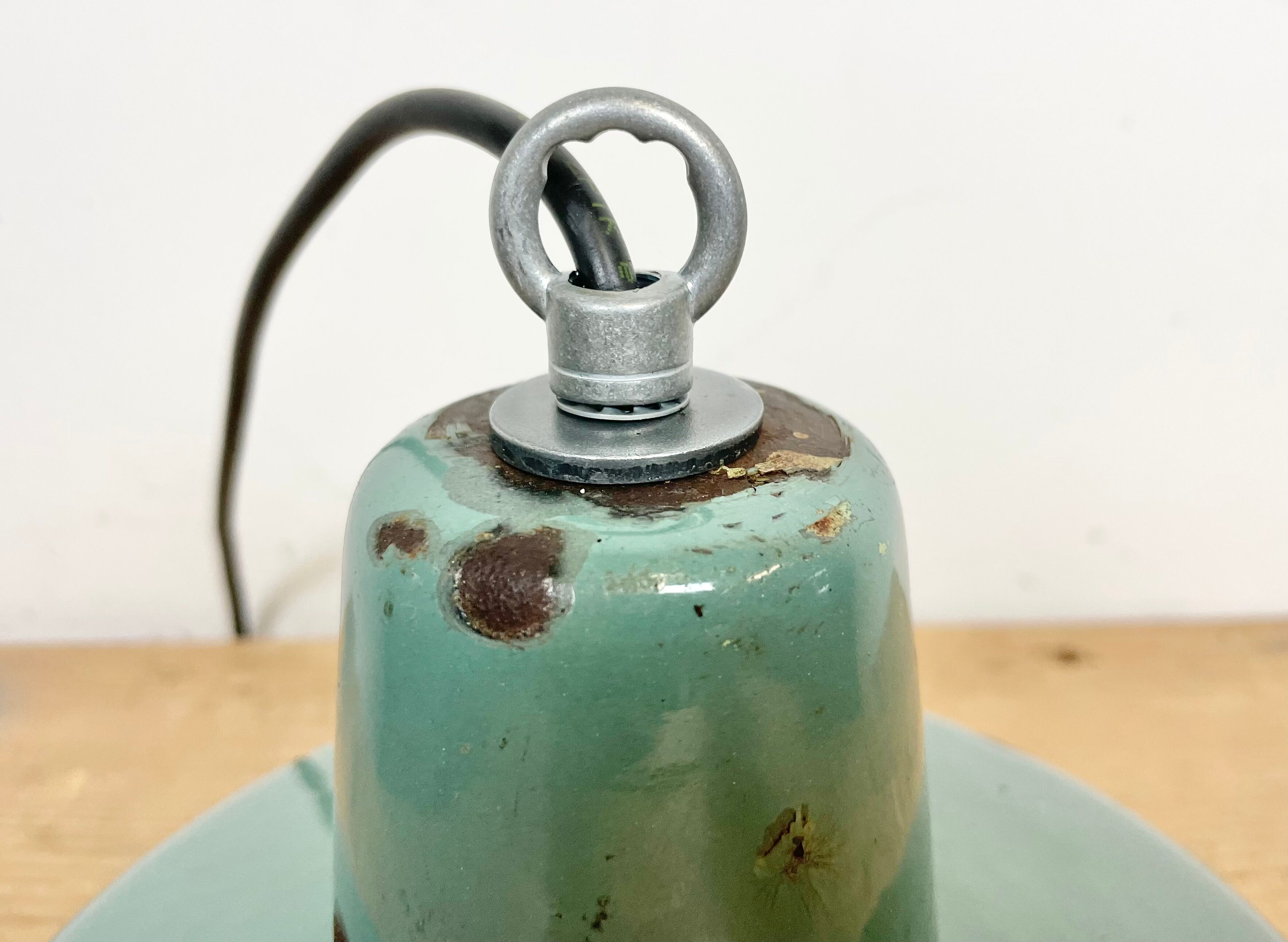Industrial petrol enamel pendant lamp, 1960s