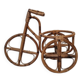 Vélo porte plante en rotin et bambou