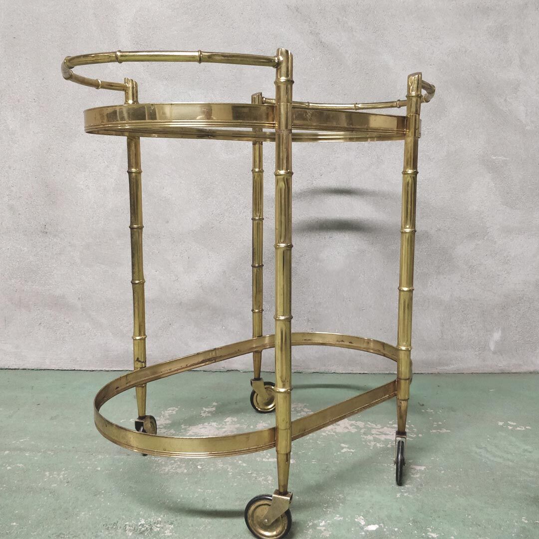 1960s golden bamboo metal serving trolley