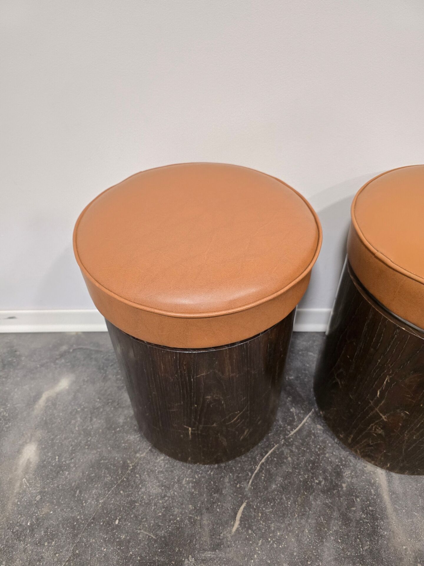1970s Vintage Wooden Stool – Faux Leather Cushion & Aluminium Trim