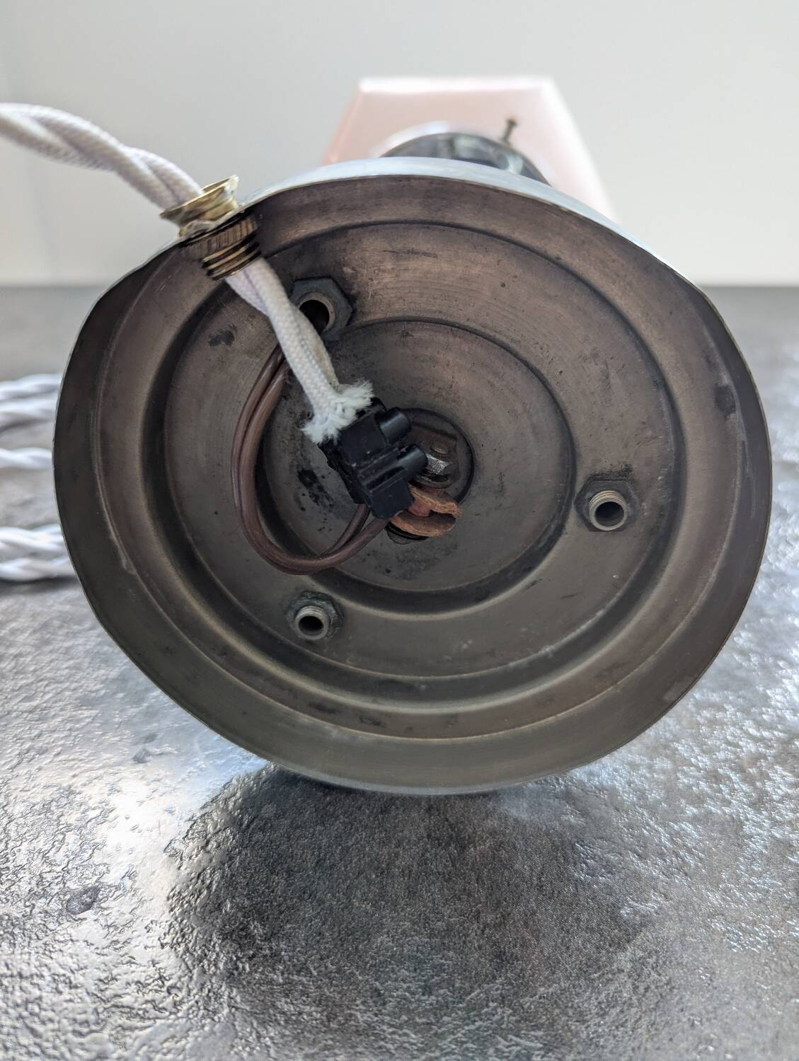 Vintage Skyscraper ceiling light, pink glass table lamp, Bauhaus Art.