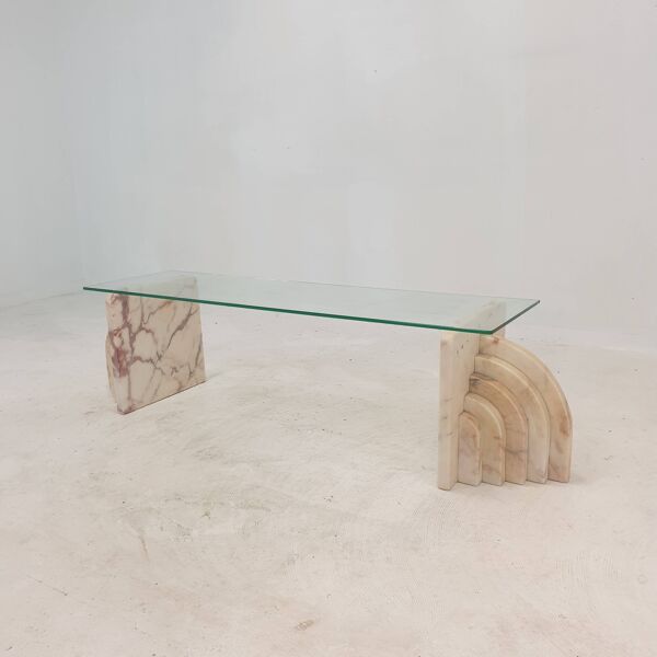 Table basse ou d'appoint en marbre avec verre, italie, 1970s