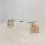 Italian marble coffee or side table with glass, 1970s