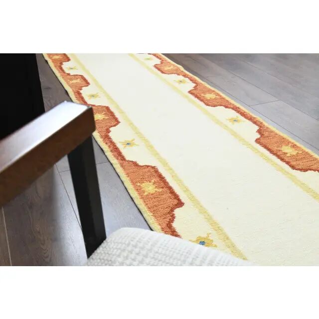 1970s Vintage Turkish Oushak Handmade Wool Cotton Beige Runner Rug 73x289