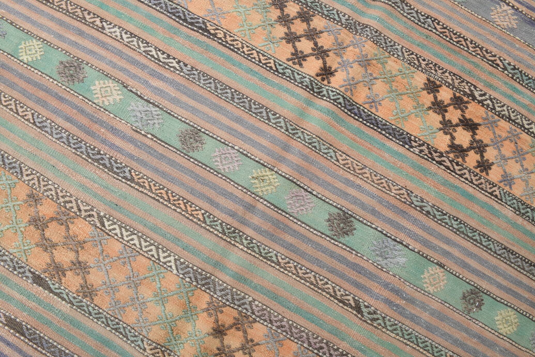 Grand Kilim Vintage Rayé Multicolore, Motifs Tribaux Anatoliens, 168x303 Cm