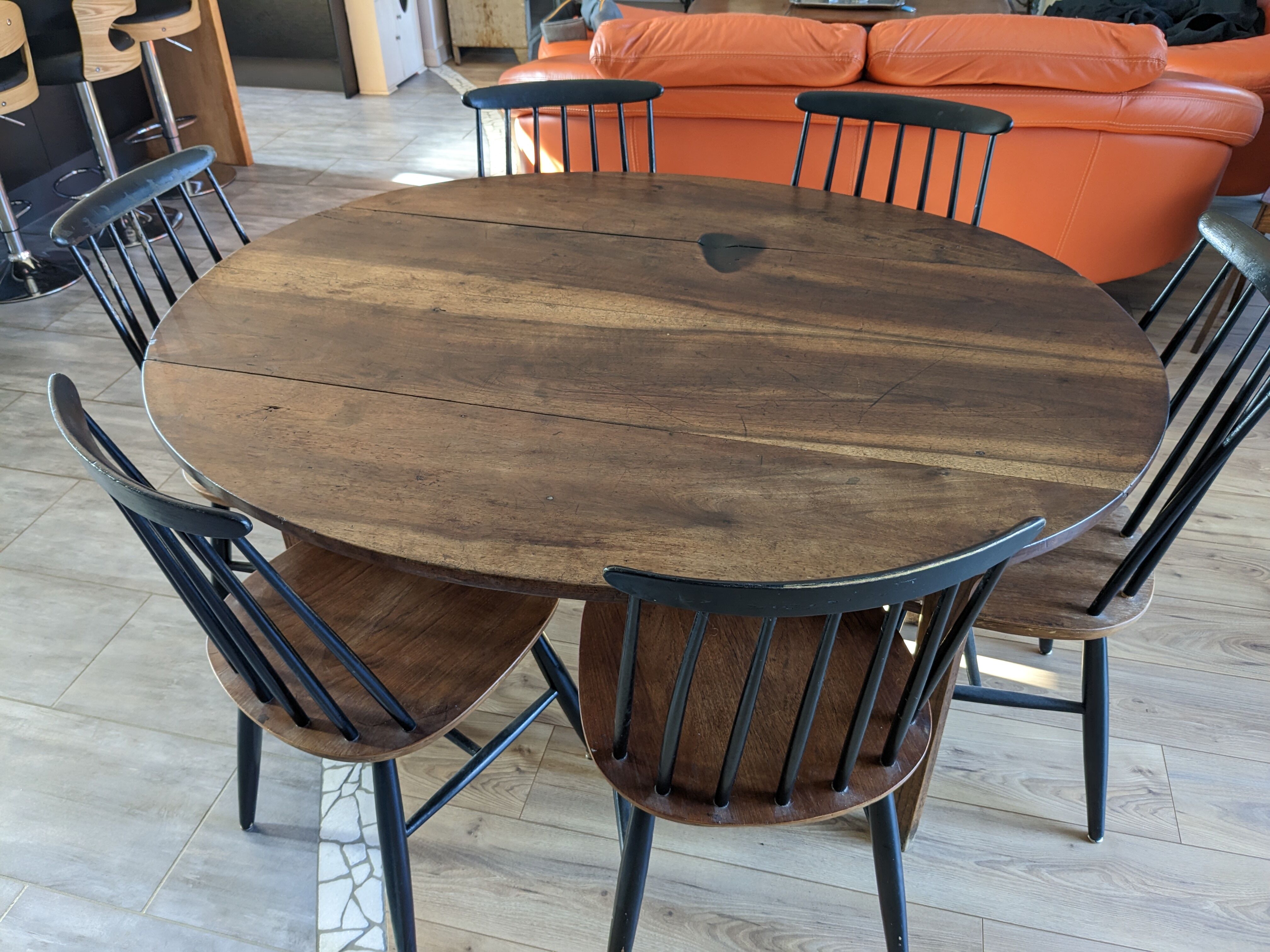 Oval solid walnut farmhouse table
