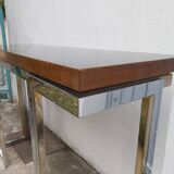 Console in chromed metal and golden brass from the 70s