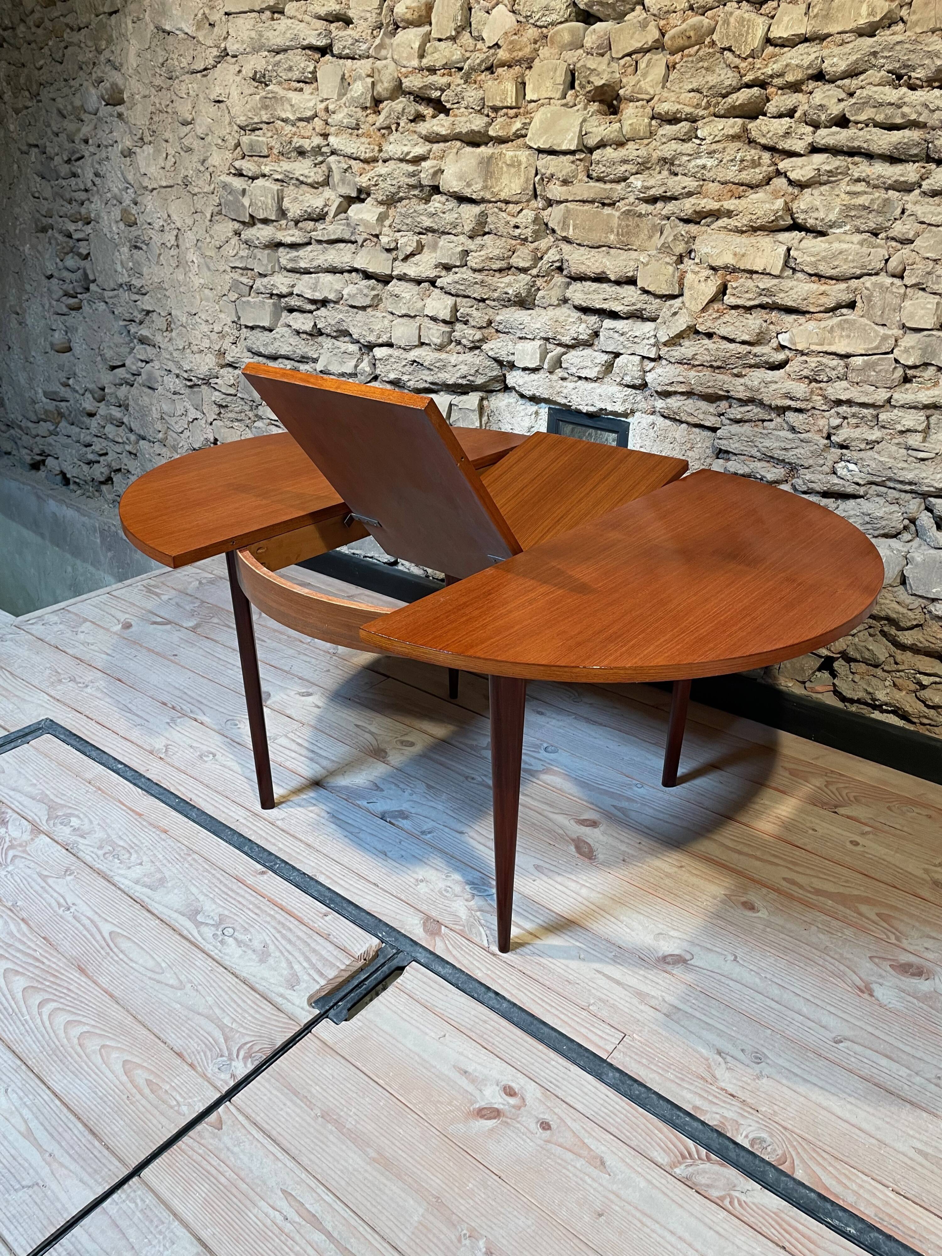 Teak table, vintage Scandinavian style from the 1960s, with hidden extension