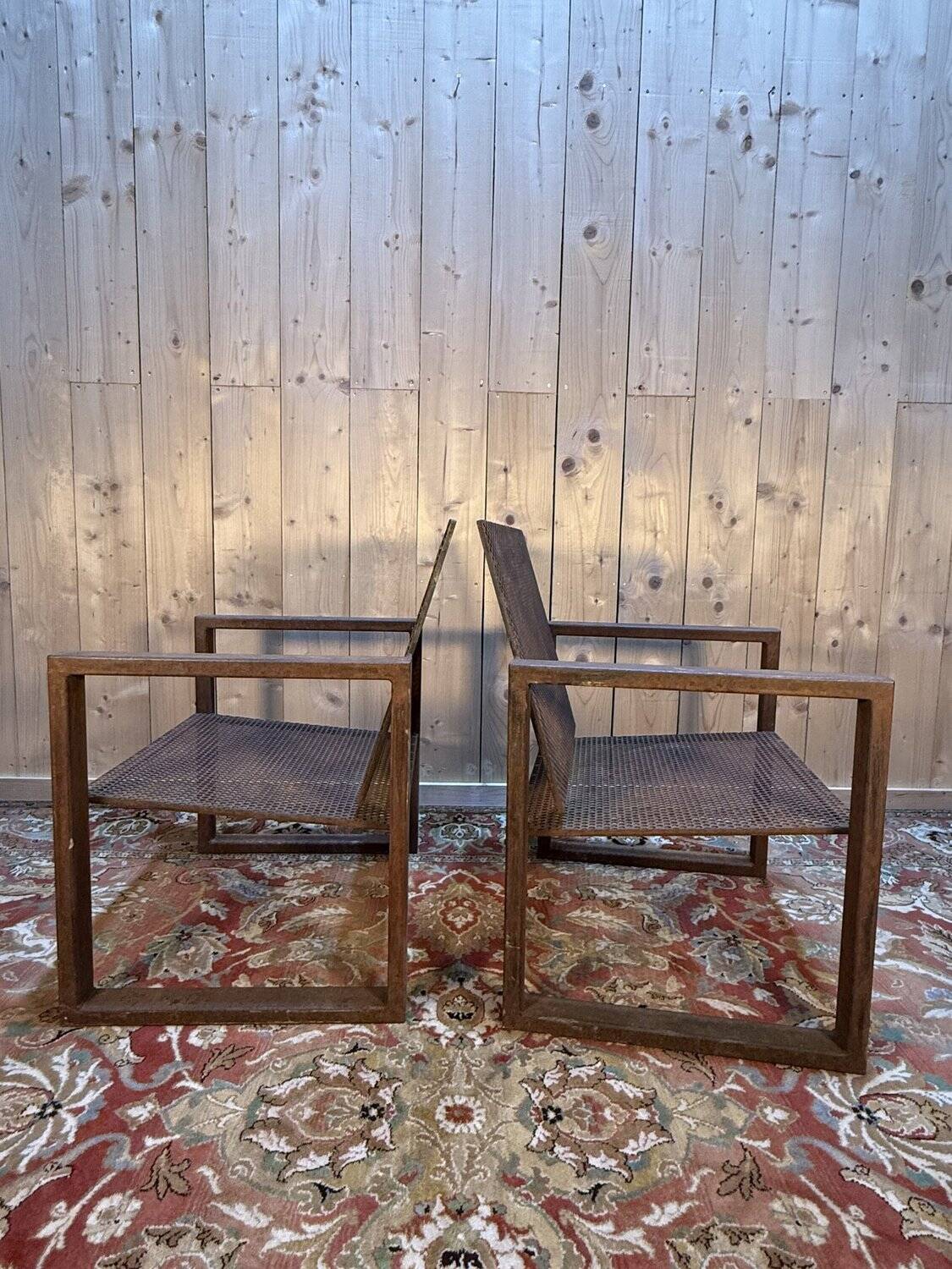 Pair of garden armchairs in steel