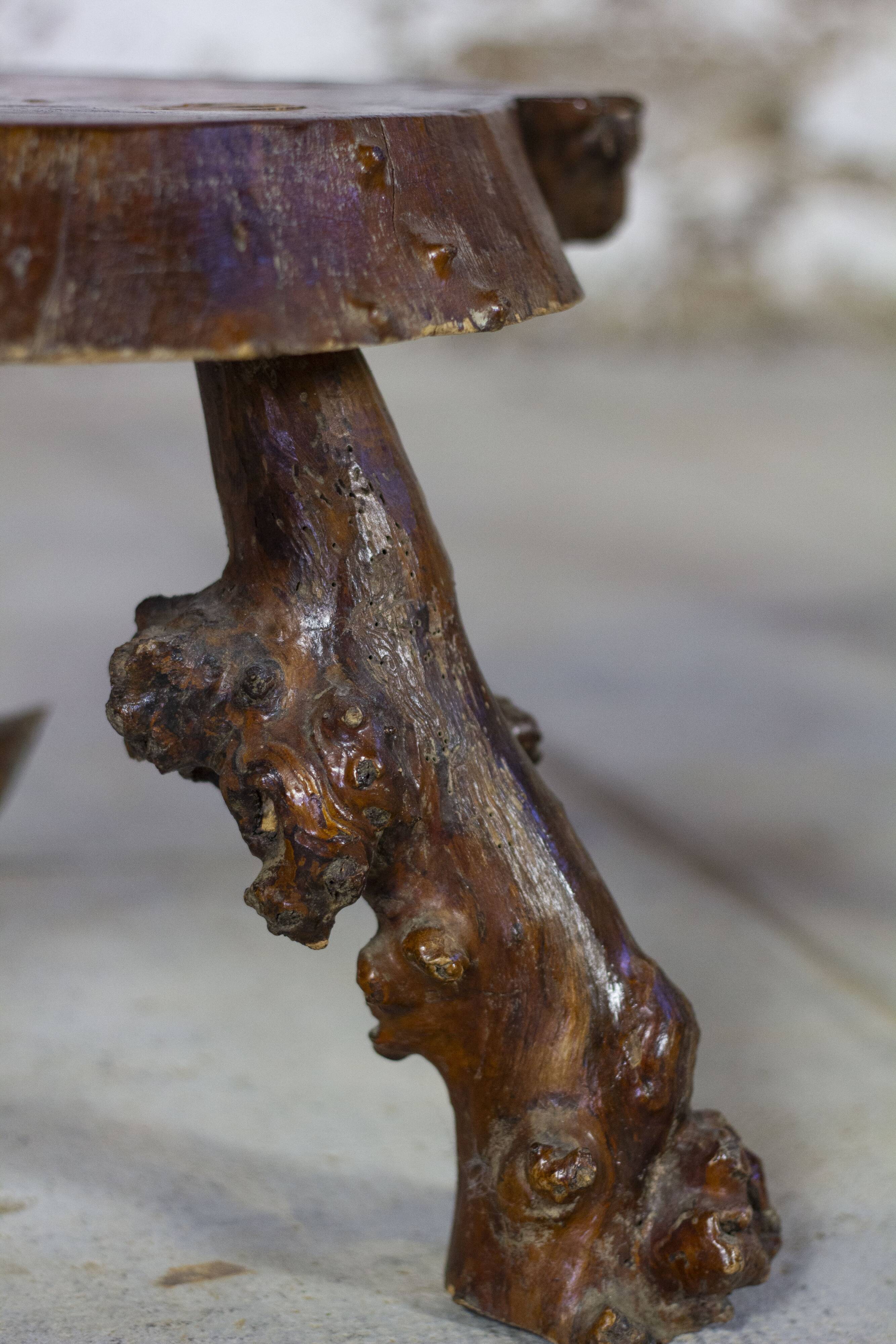Brutalist solid wood tripod side table
