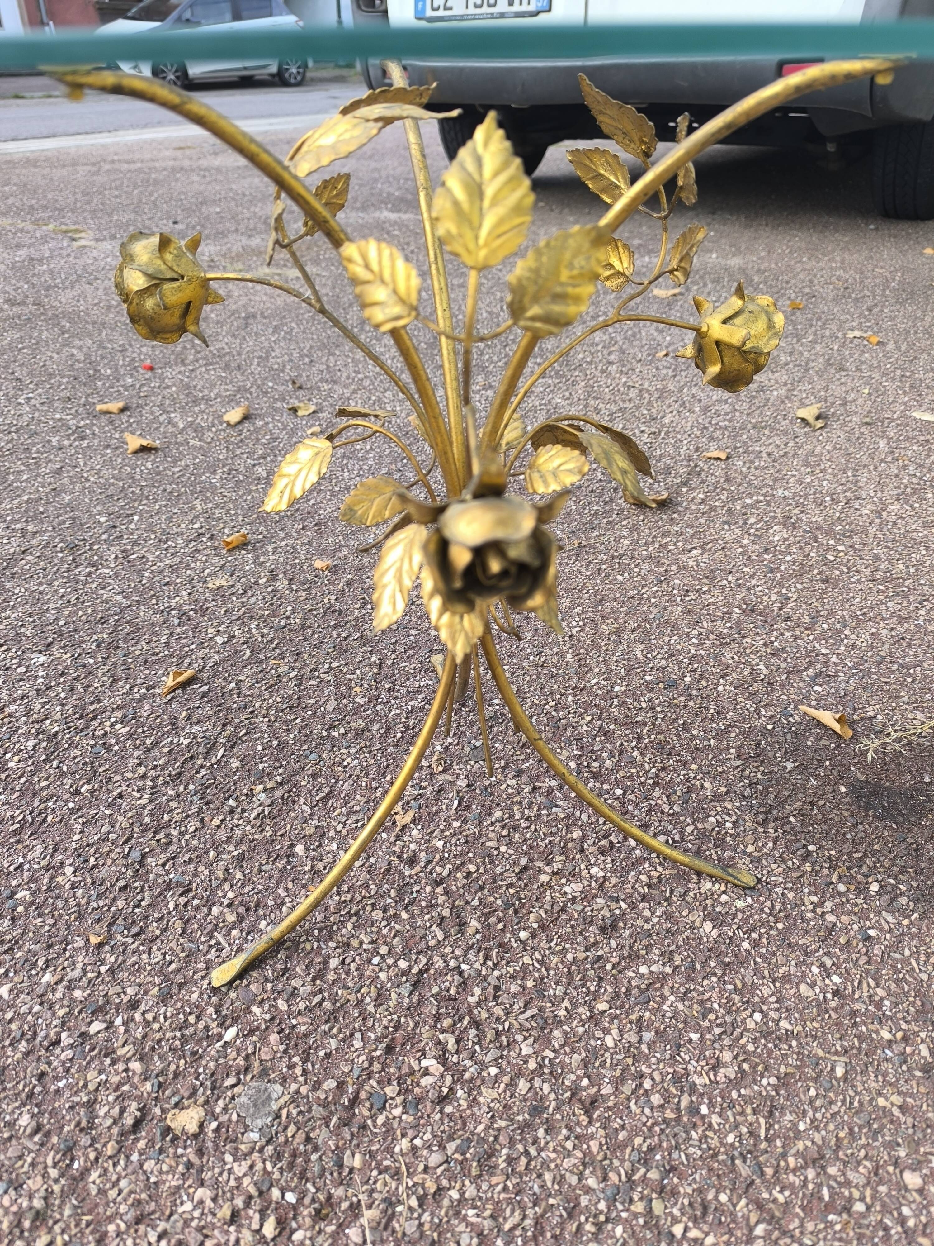 Florentine gold metal floral glass coffee table