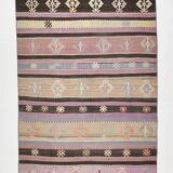 3x10 Pastel Pink & Brown Striped Kilim Runner Rug, 90x315Cm