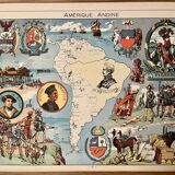 Affiche ancienne carte illustrée de l'amérique andine de 1948 - jp pinchon