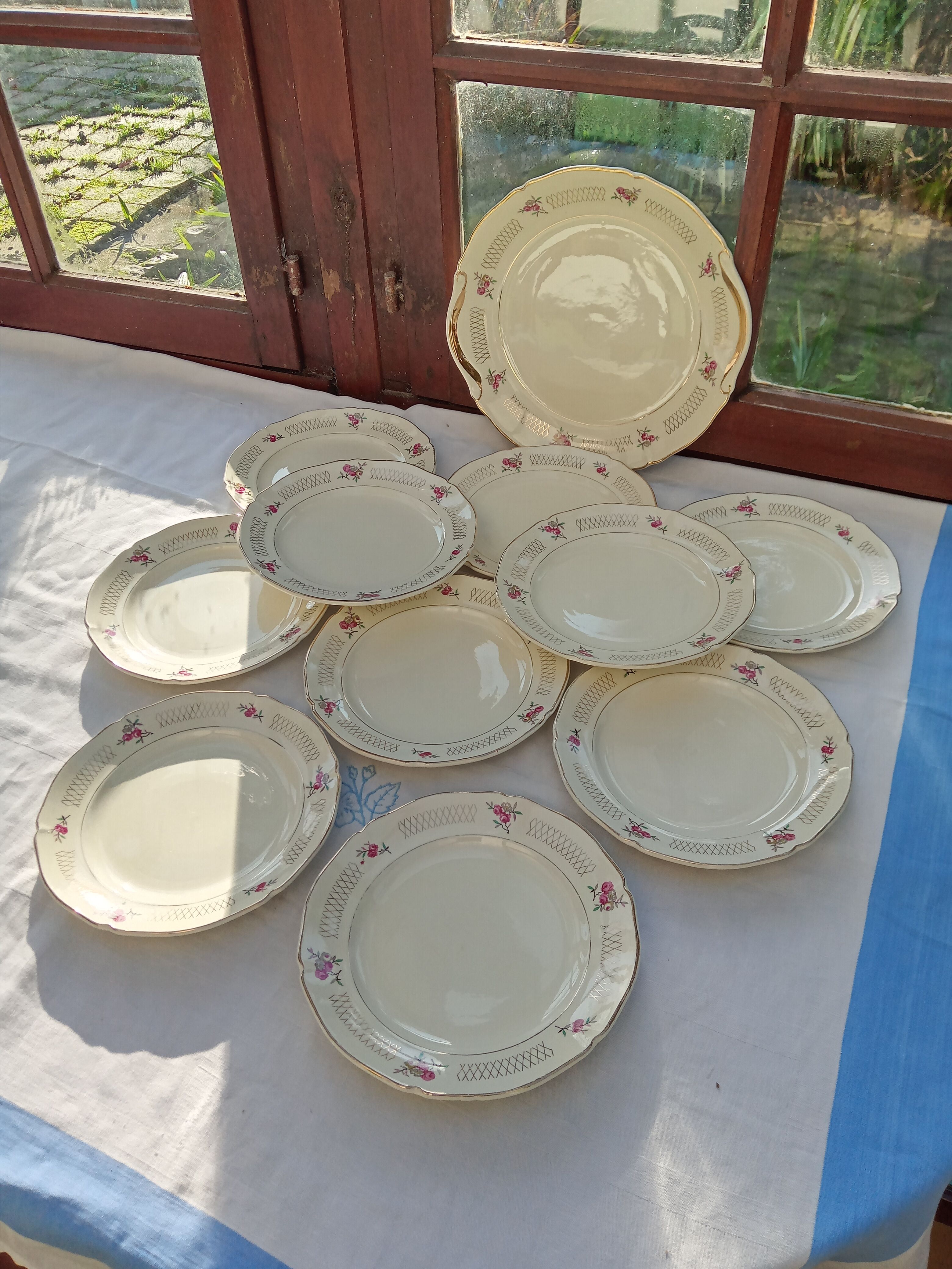 Set 10 flat plates and St Amand dish