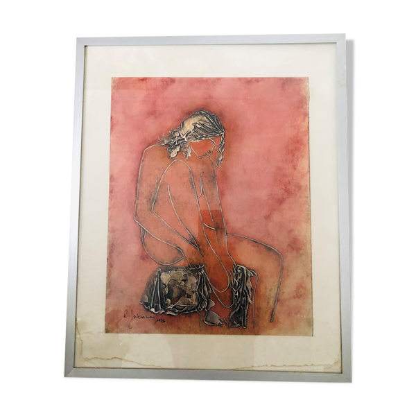Lithographie : jeune femme sortant du bain