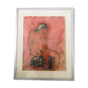 Lithograph: young woman emerging from the bath