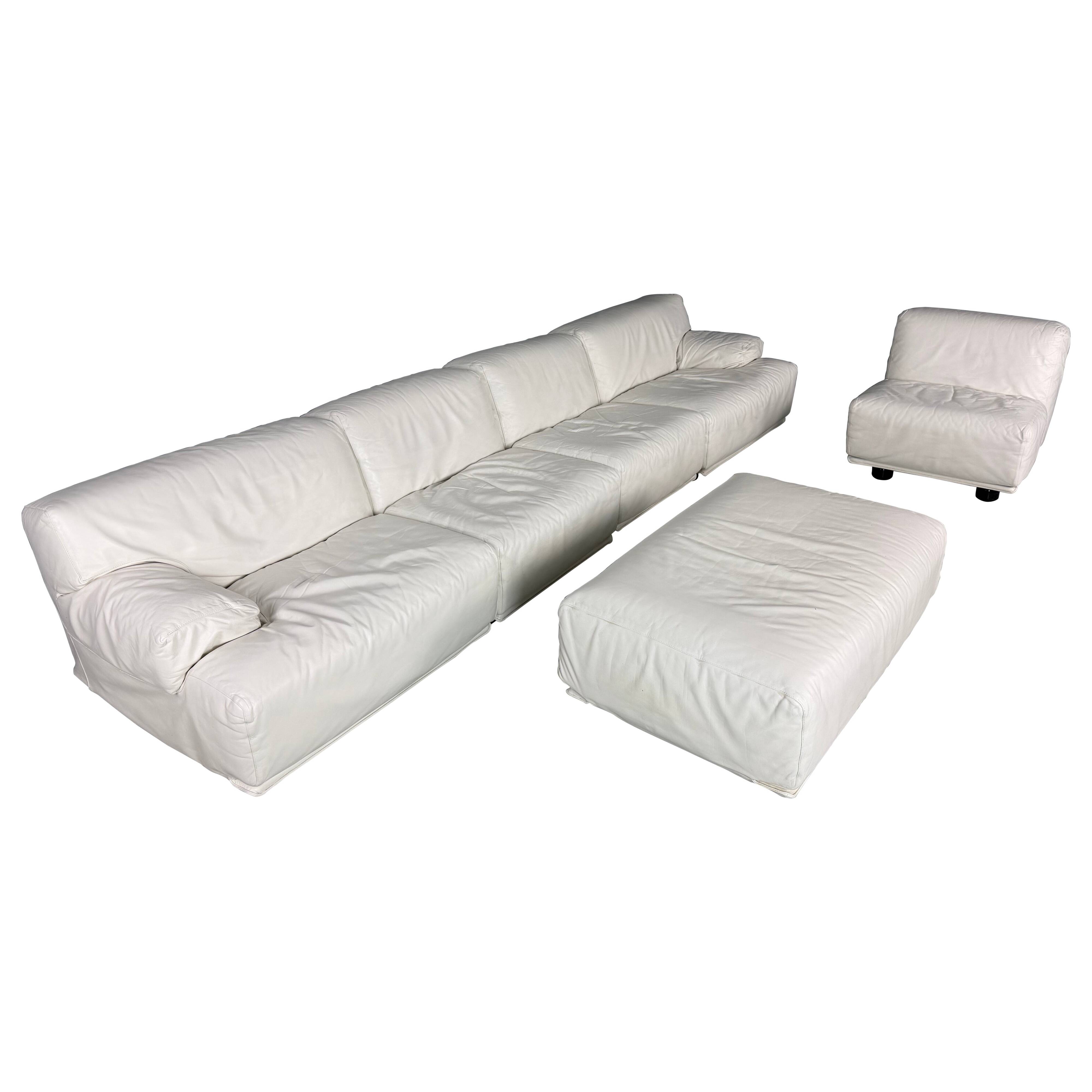 Leather 5-seater sofa "Fiandra" by Vico Magistretti for Cassina, 1970, Italy