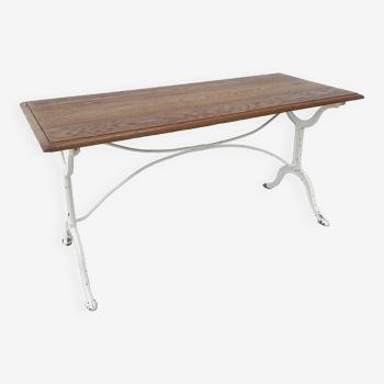 Extra long bistro table, oak top with cast iron base