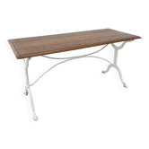 Table bistro extra longue, plateau en chêne avec base en fonte