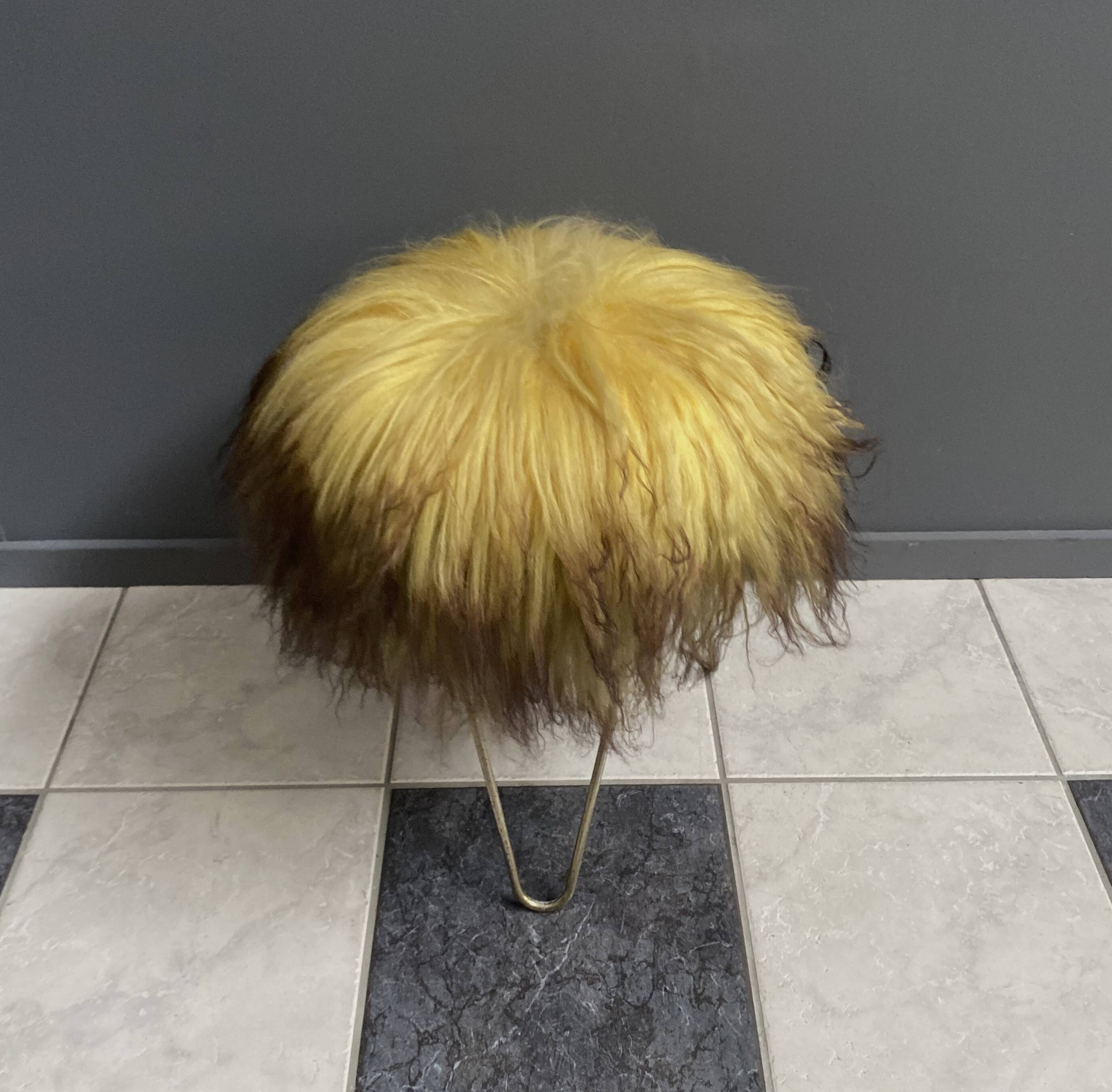 Yellow Angora sheep skin stool 1960s